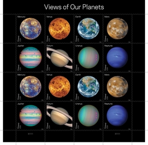 The "Views of Our Planets" stamp pane is set to debut Tuesday at the World Stamp Show in New York City. Two images by the UA's Erich Karkoschka are featured. The U.S. Postal Service receives about 40,000 suggestions for stamp ideas each year, but only about 20 to 25 topics make the cut. (Image: U.S. Postal Service) The "Views of Our Planets" stamp pane is set to debut Tuesday at the World Stamp Show in New York City. Two images by the UA's Erich Karkoschka are featured. The U.S. Postal Service receives about 40,000 suggestions for stamp ideas each year, but only about 20 to 25 topics make the cut. (Image: U.S. Postal Service)